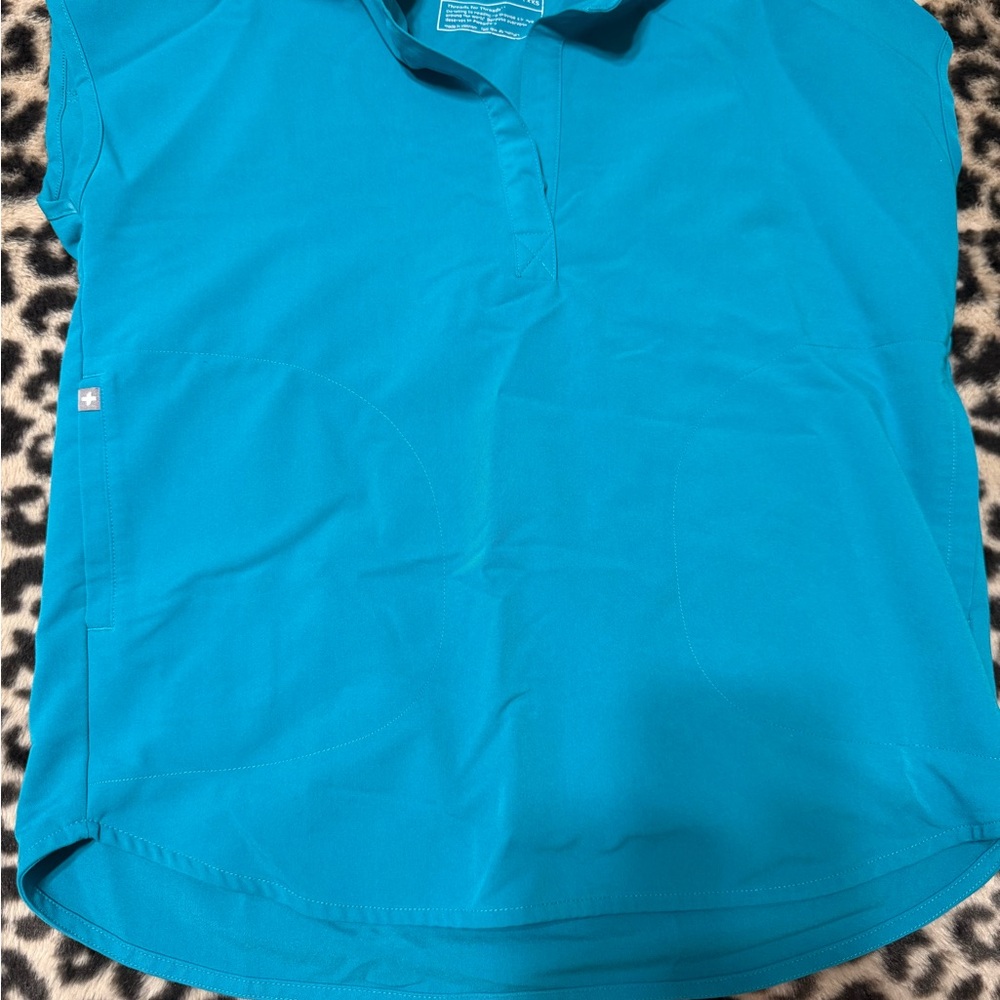Figs Bright Teal Sleeveless Polo Top